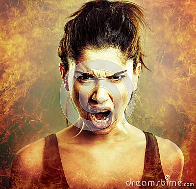 Rage explosion. Scream of angry woman Stock Photo