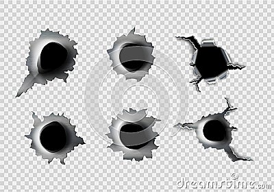 Ragged hole in metal from bullets Vector Illustration