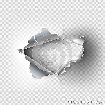Ragged Hole torn in ripped metal Stock Photo