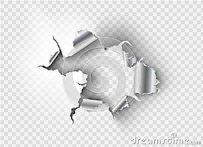 Ragged Hole torn in ripped metal Stock Photo