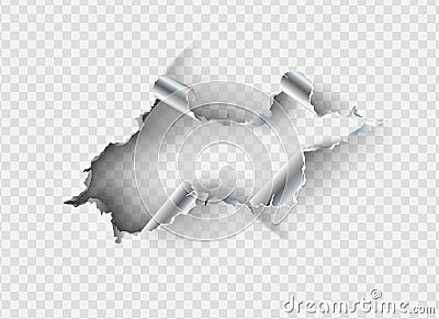 Ragged Hole torn in ripped metal Stock Photo