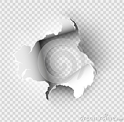 Ragged Hole torn in ripped paper on transparent Stock Photo