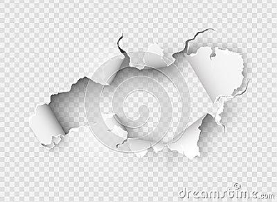 Hole torn in ripped paper on transparent Stock Photo