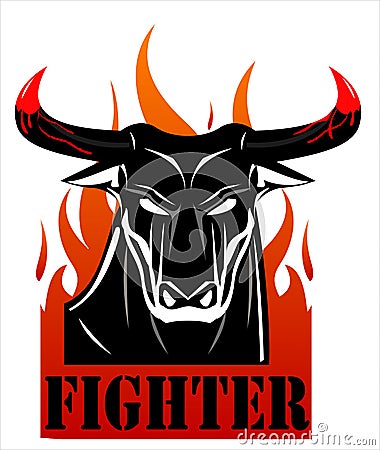 Raging Black Bull Fighter Over the Fire Vector Illustration