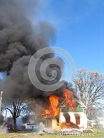 Raging House Fire Stock Photo