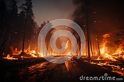 Raging inferno engulfs the forest, consuming trees and wildlife Stock Photo