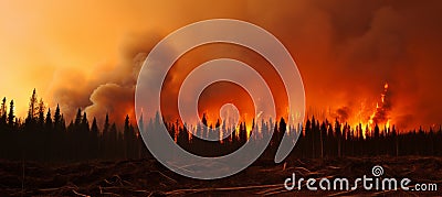 Raging inferno massive wildfire tearing through british columbia, canada with towering flames Stock Photo