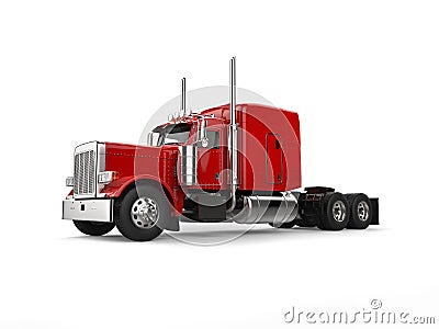 Raging red classic 18 wheeler big truck - beauty shot Stock Photo