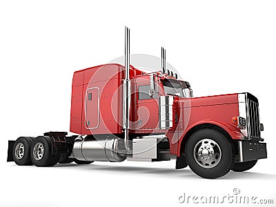 Raging red classic 18 wheeler big truck Stock Photo