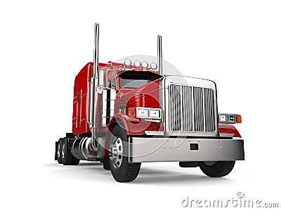 Raging red classic 18 wheeler big truck - low angle closeup shot Stock Photo