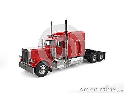 Raging red classic 18 wheeler big truck - studio lighting shot Stock Photo