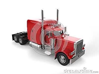 Raging red classic 18 wheeler big truck - top down view Stock Photo