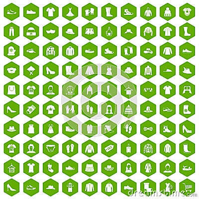 100 rags icons hexagon green Vector Illustration