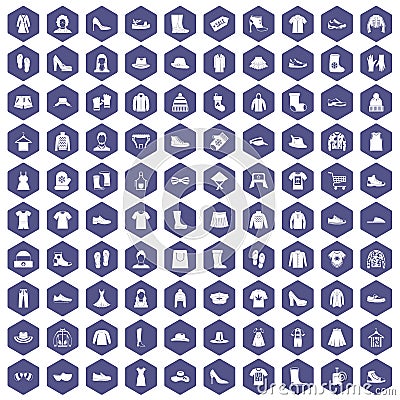 100 rags icons hexagon purple Vector Illustration