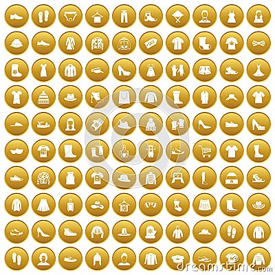100 rags icons set gold Vector Illustration