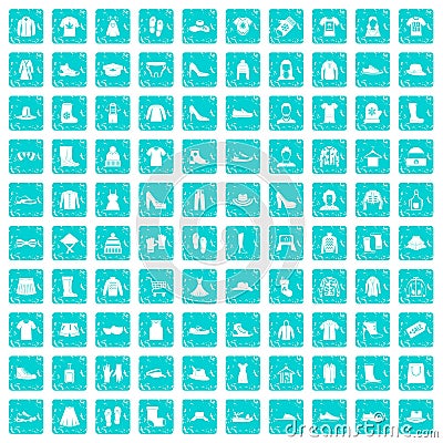 100 rags icons set grunge blue Vector Illustration