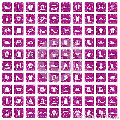 100 rags icons set grunge pink Vector Illustration