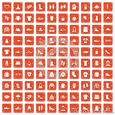 100 rags icons set grunge orange Vector Illustration