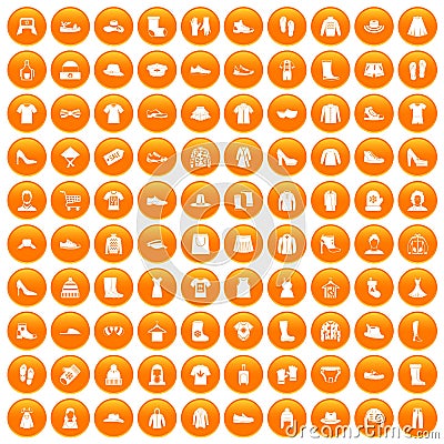 100 rags icons set orange Vector Illustration