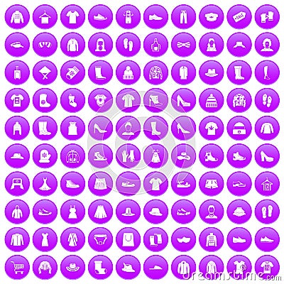 100 rags icons set purple Vector Illustration
