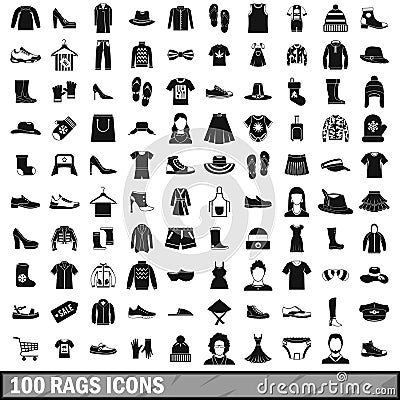 100 rags icons set, simple style Vector Illustration