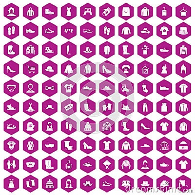 100 rags icons hexagon violet Vector Illustration