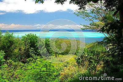 Raiatea lagoon view from the hill. French Polynesia Stock Photo