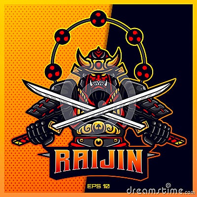 Raijin Gold Samurai grab sword esport and sport mascot logo design in modern illustration concept for team badge, emblem and Vector Illustration