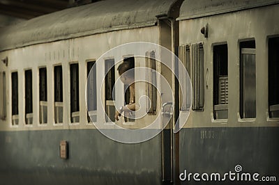 Rail cars going to and fro at the old station in Bangkok Editorial Stock Photo