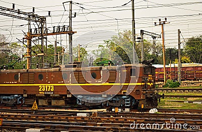 Rail engine of Indian Railway on railtracks Editorial Stock Photo