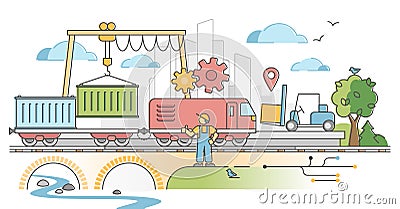 Rail logistics as train cargo transport and shipment service outline concept Vector Illustration