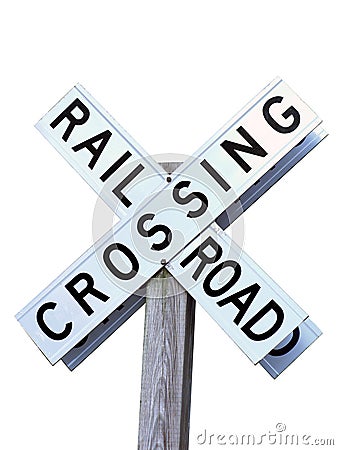 Rail road crossing sign isolated by clipping path Stock Photo