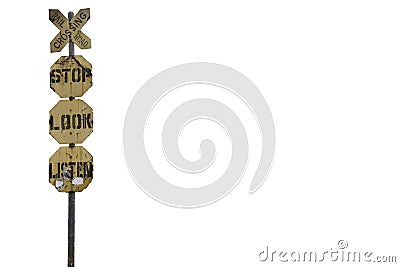Rail Road Crossing, Stop, Look, Listen signs in Manila, the Philippines Stock Photo