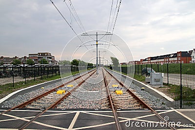 Rail track for Hoekse Lijn in Maassluis for the RET metro line after rebuild from train track Editorial Stock Photo