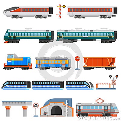 Rail Transport Flat Colorful Icons Set Vector Illustration