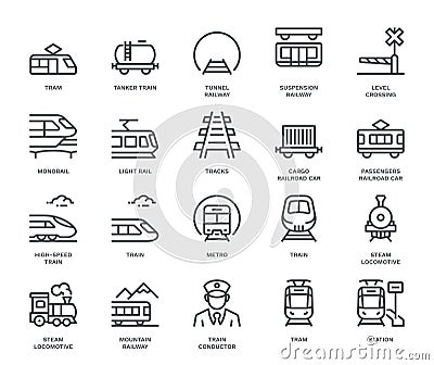 Rail Transport Icons Vector Illustration