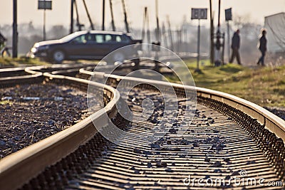 rails with crossovers and blurred background Stock Photo