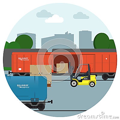 Rail transportation. Delivery and logistic process banners. Warehouse vector illustration. Vector Illustration