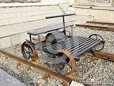 Rail trolley on rails. Stock Photo