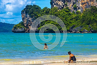 Railay Beach Thailand beautiful famous beach lagoon between limestone rocks Editorial Stock Photo