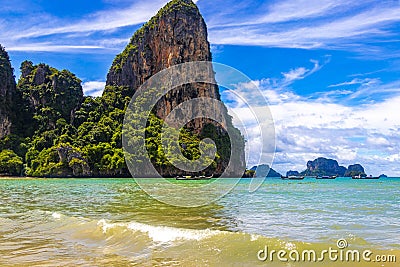 Railay Beach Thailand beautiful famous beach lagoon between limestone rocks Stock Photo