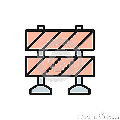 Railroad barrier, roadblock flat color line icon. Vector Illustration