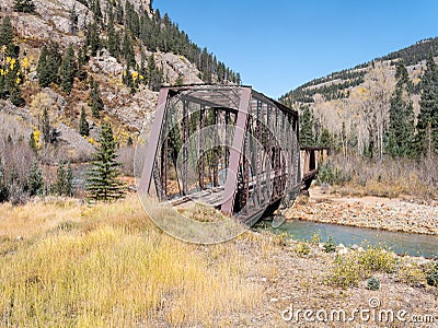 Railroad bridge on the Animas River Stock Photo