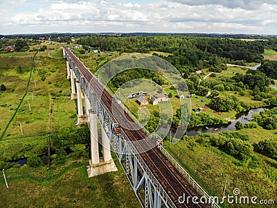 Railroad bridge of Lyduvenai, Lithuania. Longest bridge in Lithuania Stock Photo