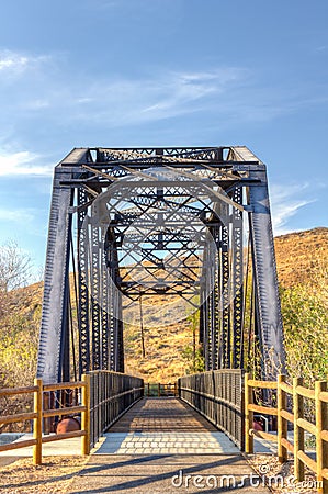 Railroad Bridge Over Iron Horse Trailhead Stock Photo