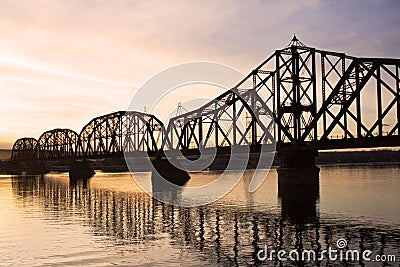 Railroad Bridge over the Missouri River Stock Photo