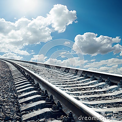 Railroad closeup to horizon in sky Stock Photo