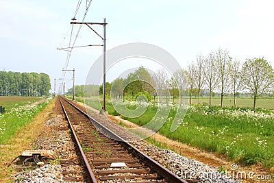 Dutch railways (Nederlandse Spoorwegen) in the Betuwe, Netherlands Stock Photo