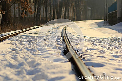 Railroad covered with snow Stock Photo