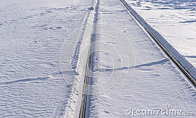 Railroad covered with snow at winter day Stock Photo